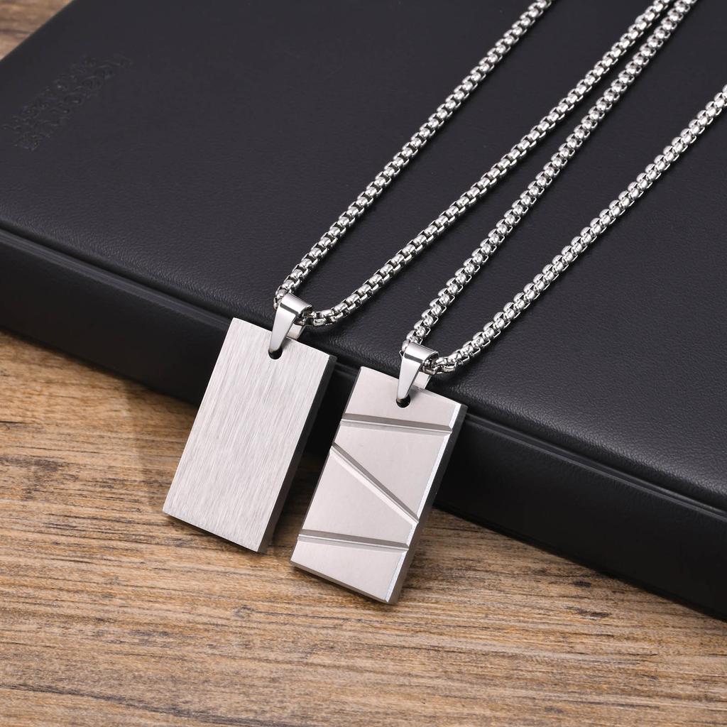 Dog Tag Necklaces for Men Dad Father Papa Husband,Waterproof Stainless Steel Square Pendant with Box Chain Collar Gift