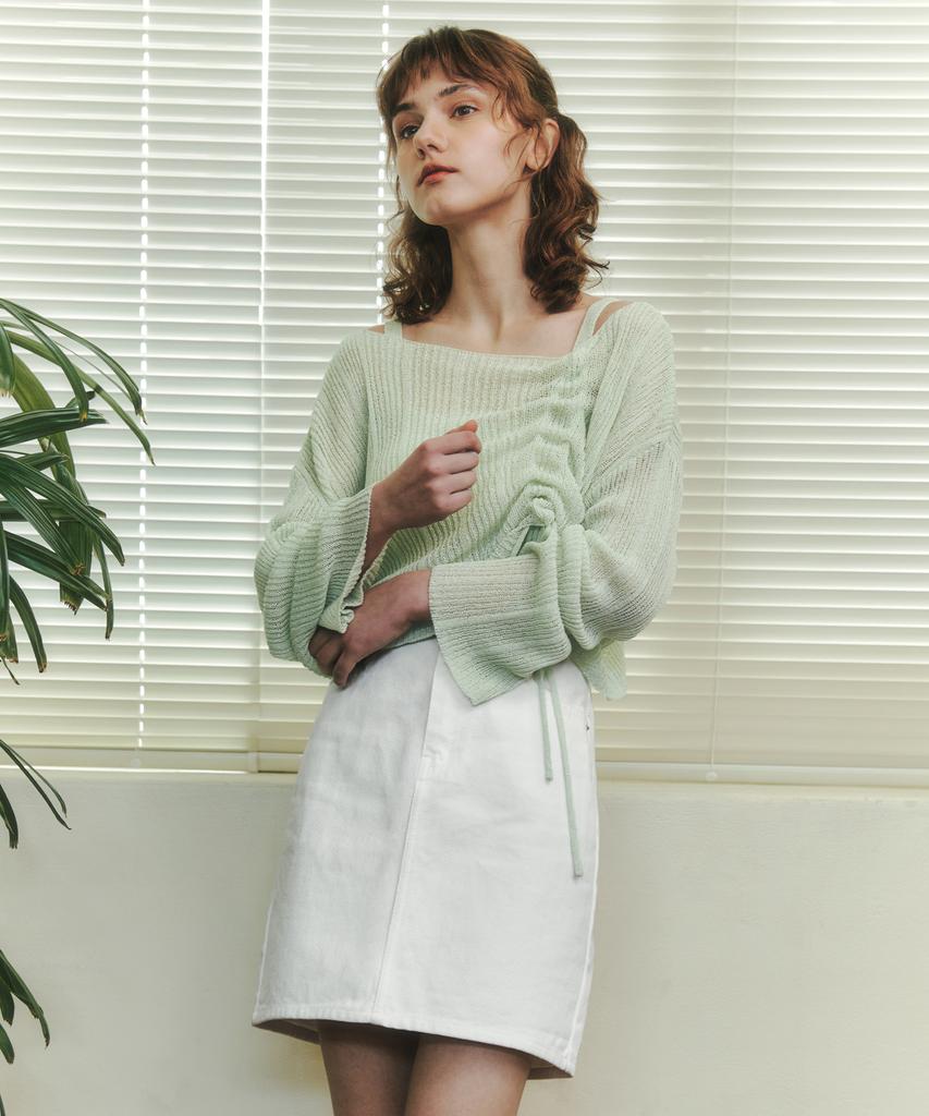 ZEROSTREET [4 Colors] String Point Knit & Sleeveless Set