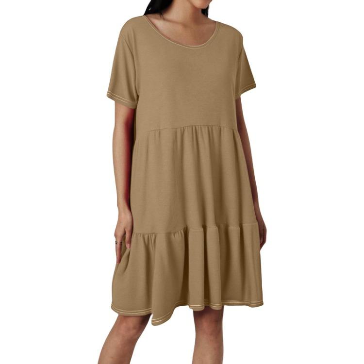 Women Casual Round Neck Short Sleeve Ruffle Dresses Fashion Summer
