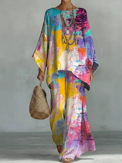 1116 New Bohemian large size casual suit loose version holiday style two-piece set