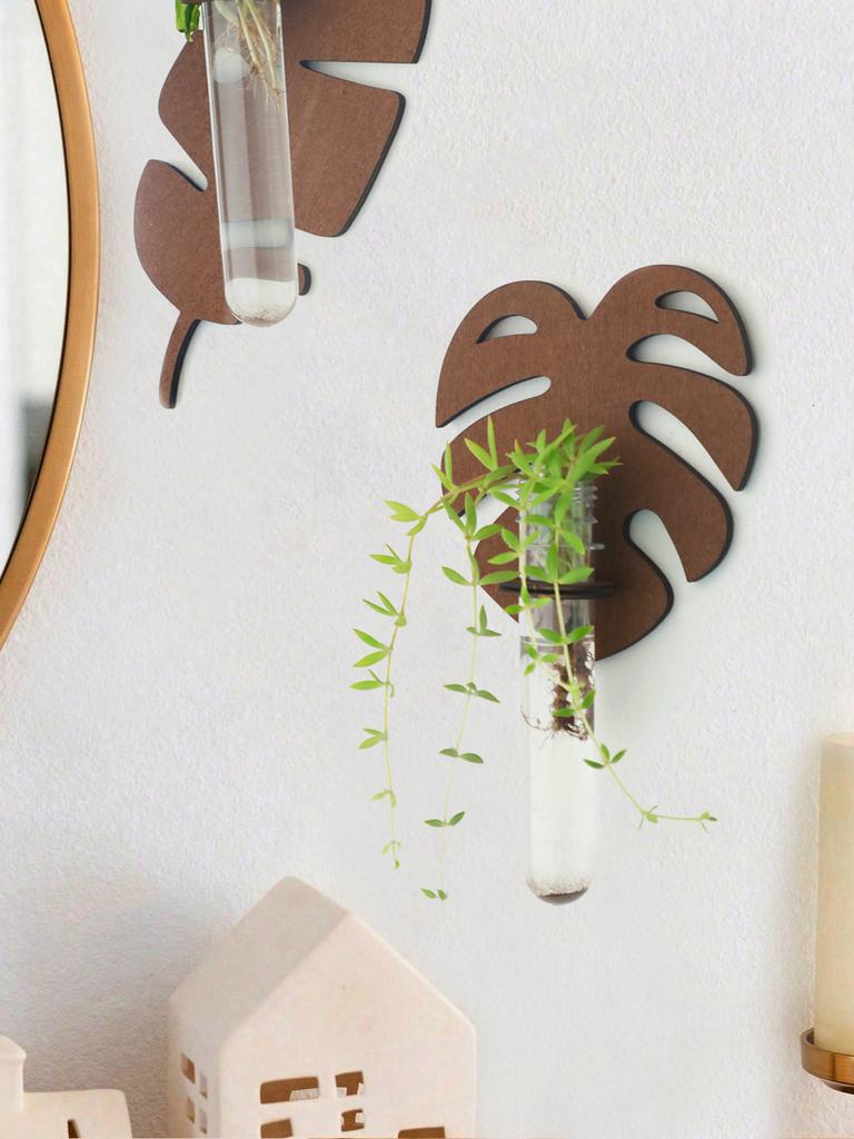 1/2 Pcs Brown Wooden Wall Planters Turtle Back Leaf Plant Pots Indoor Propagation Station Wall Decor Vase Stand Home Decorations