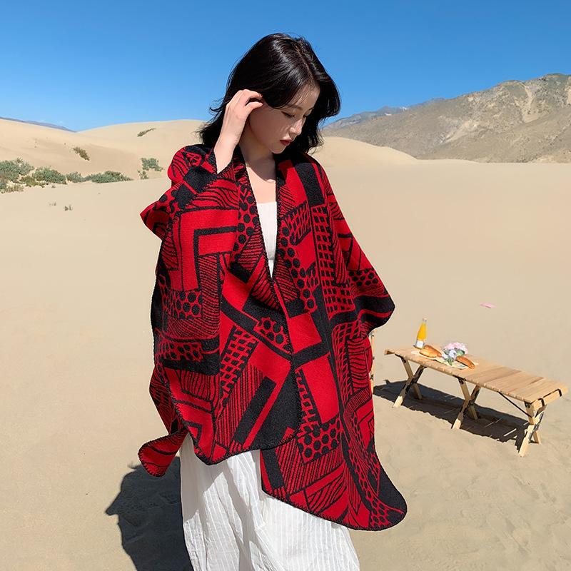 Qinghai Lake Desert Tourism Big Shawl Women s Scarf Dual-purpose Xizang Warm Chaka Salt Lake Ethnic Style Cloak Jacket 150*130