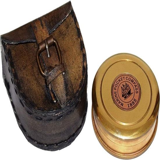 Brass Marine Pocket Compass, Handmade Unique Gift Robert Frost Poem Engraved Brass Compass,  Style Brass Pocket Compass with Black Leather Case
