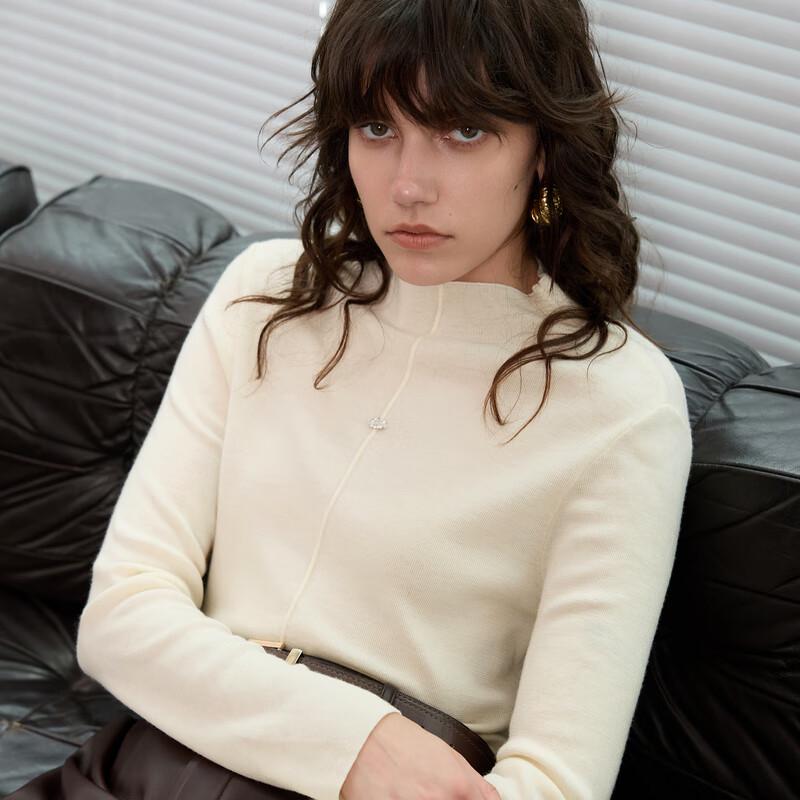 

San Cai Women s 100% Lamb Wool Slim-Fit Stand Collar Knit Sweater M