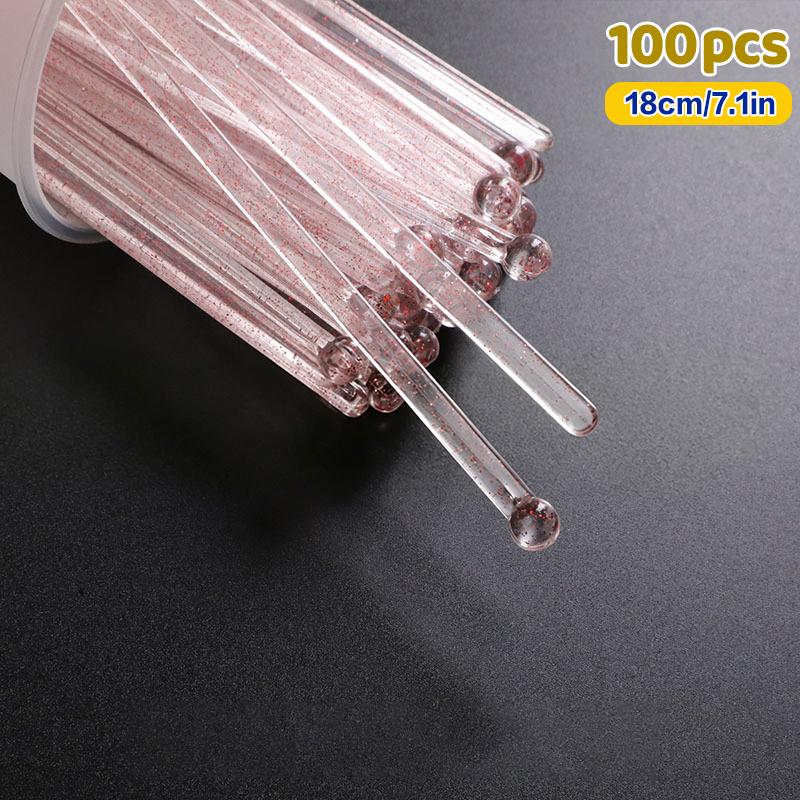 100Pcs Round Head Cocktail Muddler, Transparent Plastic Drink Stirrer for Bar Party, Reusable Swizzle Sticks