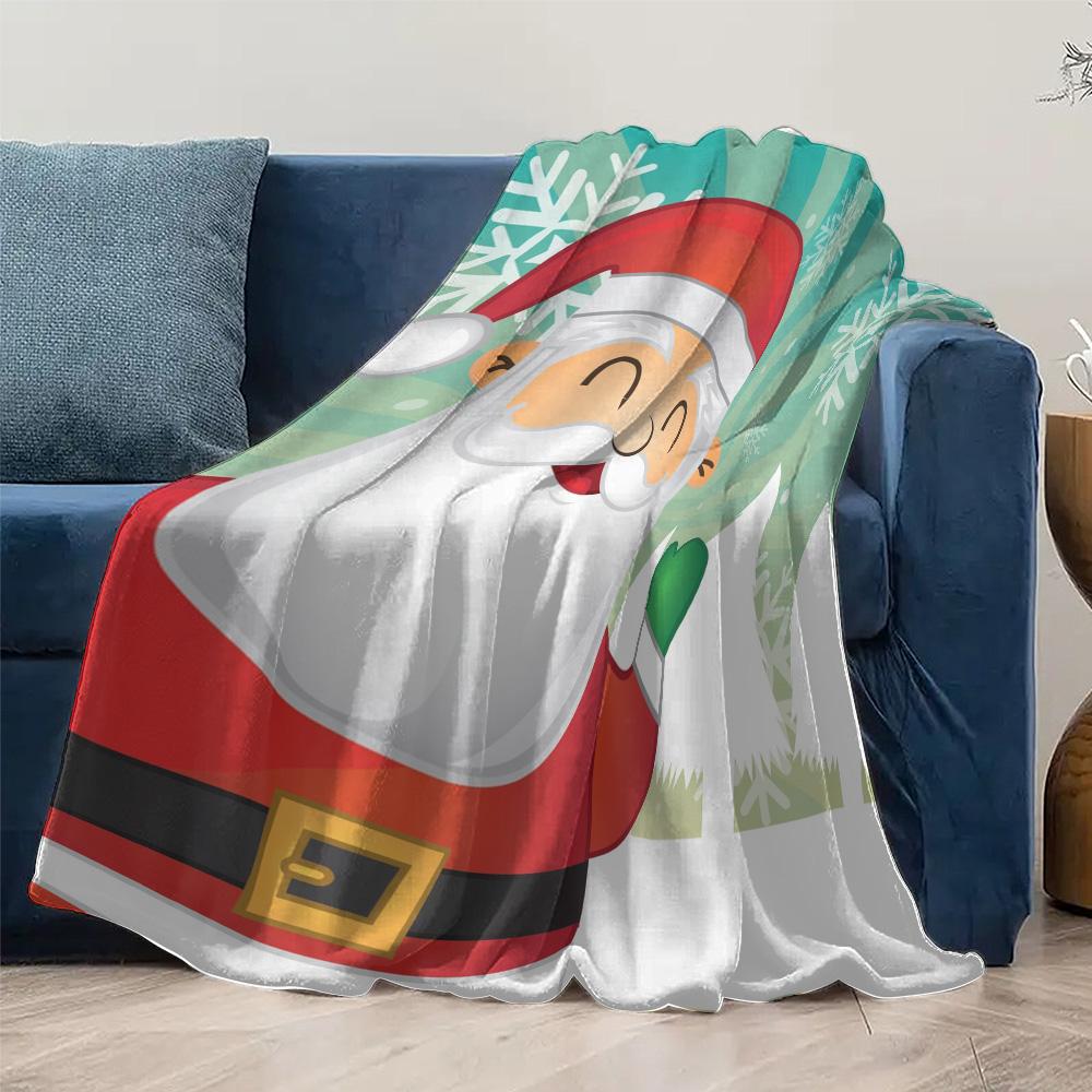 Santa Claus Throw Blanket Christmas Flannel Fleece Blanket Cozy Warm Holiday Gift Home Decor Festive Reindeer Winter Decor