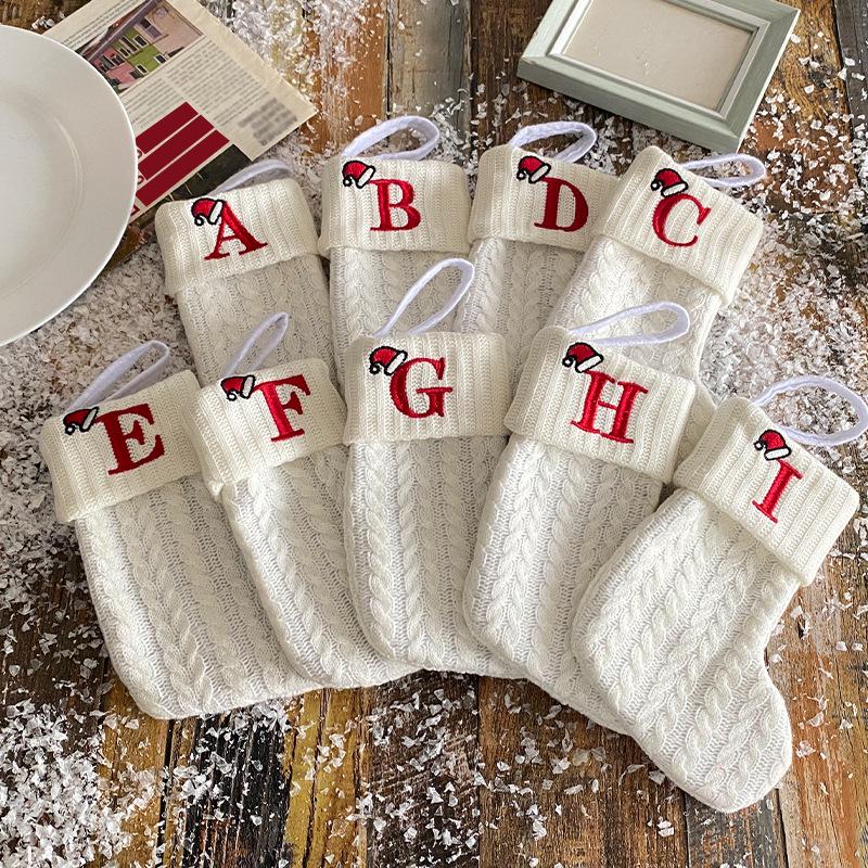 Kids' Embroidered White Knit Christmas Stocking - Holiday Decor