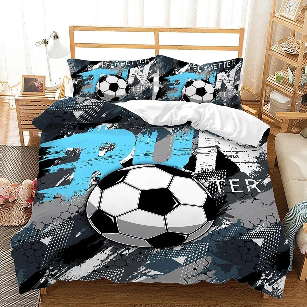 Neues 3D Fußball Bettwäscheset Beliebter Fußball Weiche Mikrofaser Bettwäsche mit Kissenbezug Queen King Einzelgröße Bettbezugsets