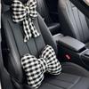 Plaid Interior Car Seat Neck Rest Pink Color Headrest Neck Pillow Bow Shape Pillow  Women Users