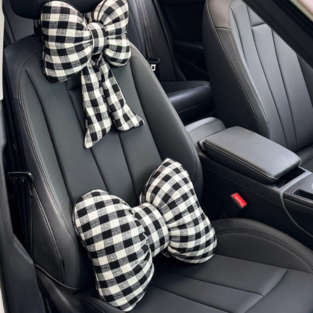 Pink Color Car Seat Neck Rest Grid Pattern Headrest Neck Pillow Car Seat Cushion Car Accessories