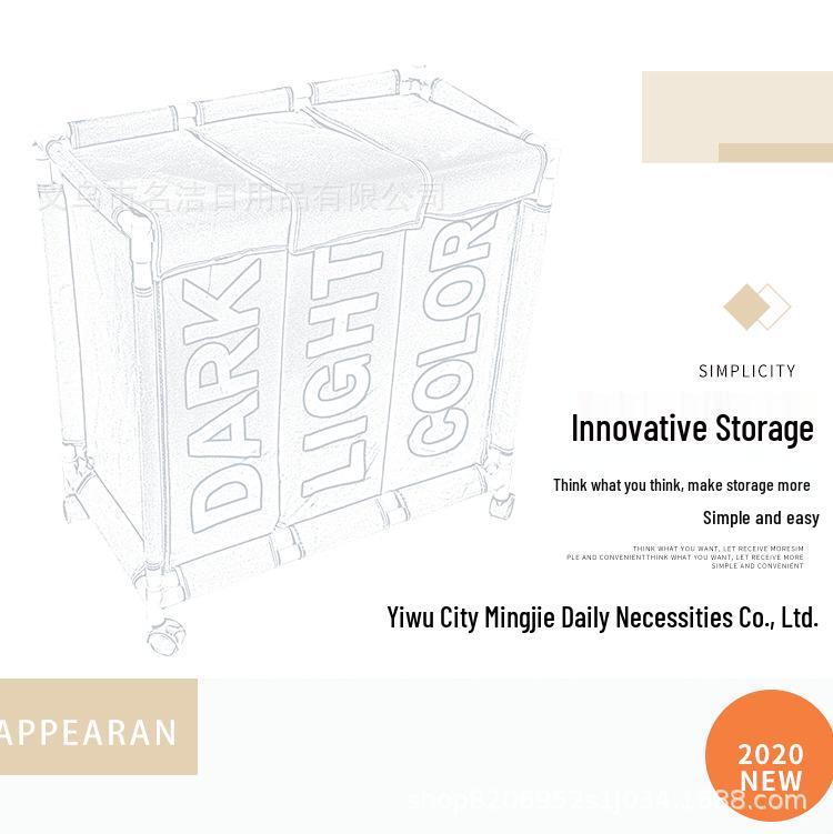 Modern Three-Compartment Oxford Cloth Laundry Basket with Wheels