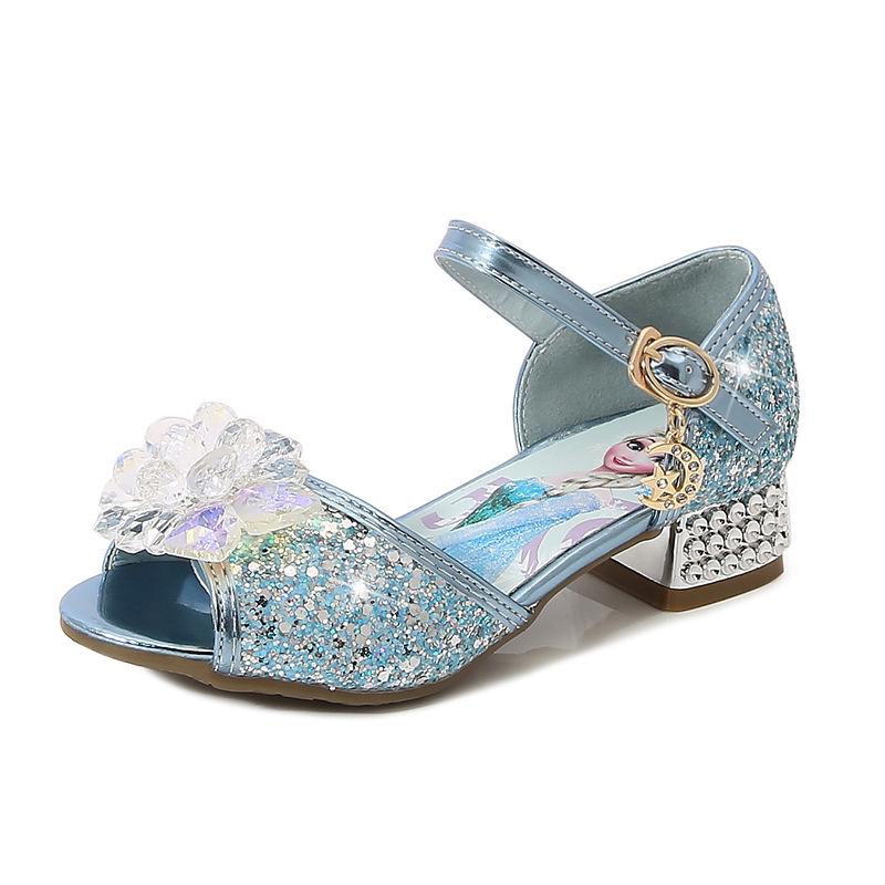 Girls' Crystal High-Heeled Sandals - Elsa Princess Style for Summer 2024