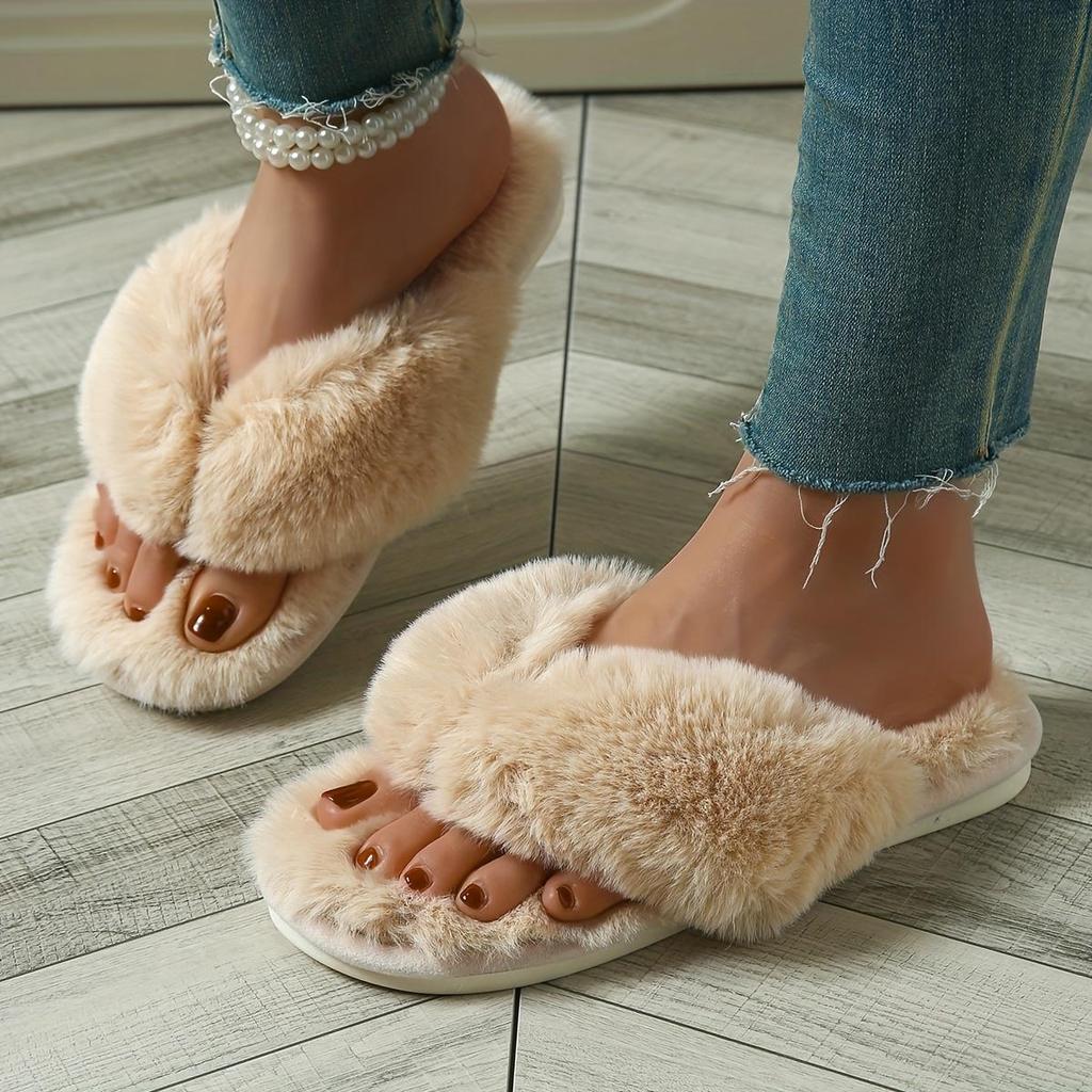 Damen Gemütliche Kunstfell Hausschuhe - Weiche EVA Sohle, Bequeme Indoor/Outdoor Pantoletten mit Plüschfutter, Perfekt für Herbst & Winter
