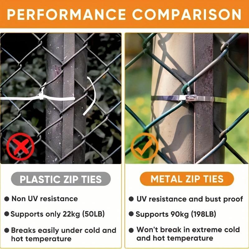 100PC/Bag 201 Stainless Steel Cable Tie Self-locking Bundling Wire and Cable Strap Heavy Duty Rust-proof Outdoor Fence