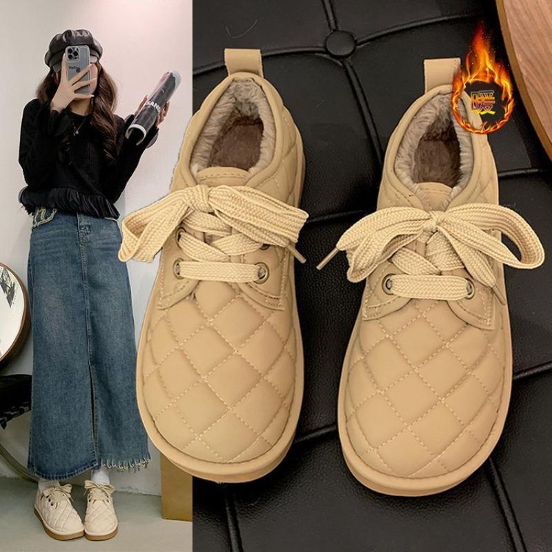 Fleece Women's Shoes New Winter Warm Flat Cotton Shoes Thickened Snow Boots Bread Shoes Doudou Shoes
