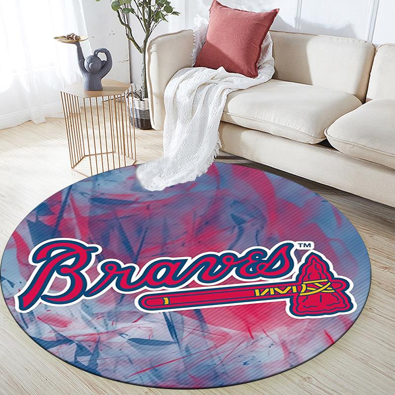 Atlanta Braves,Round Area Rug,Carpet Rug for Living Room Bedroom Sofa Playroom Decor,Non-slip Floor Mat