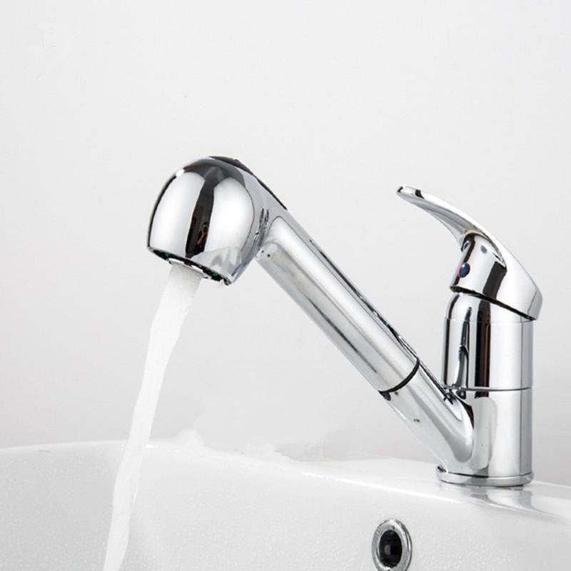 Kitchen Sink Faucet Chrome Brass Pull Out Sink Mixer Tap Rotation Sink Mixer Taps Single Lever Hot Cold Kitchen Tap