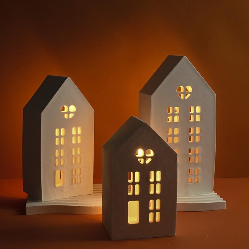 Concrete House Candle Holder Silicone Mold DIY Gypsum Cement Love House Shape Silicone Resin Mold for Home Decoration Ornaments