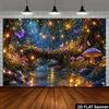 2D Enchanted Forest Backdrop, Magical Night Mushroom & Butterfly Photography Background