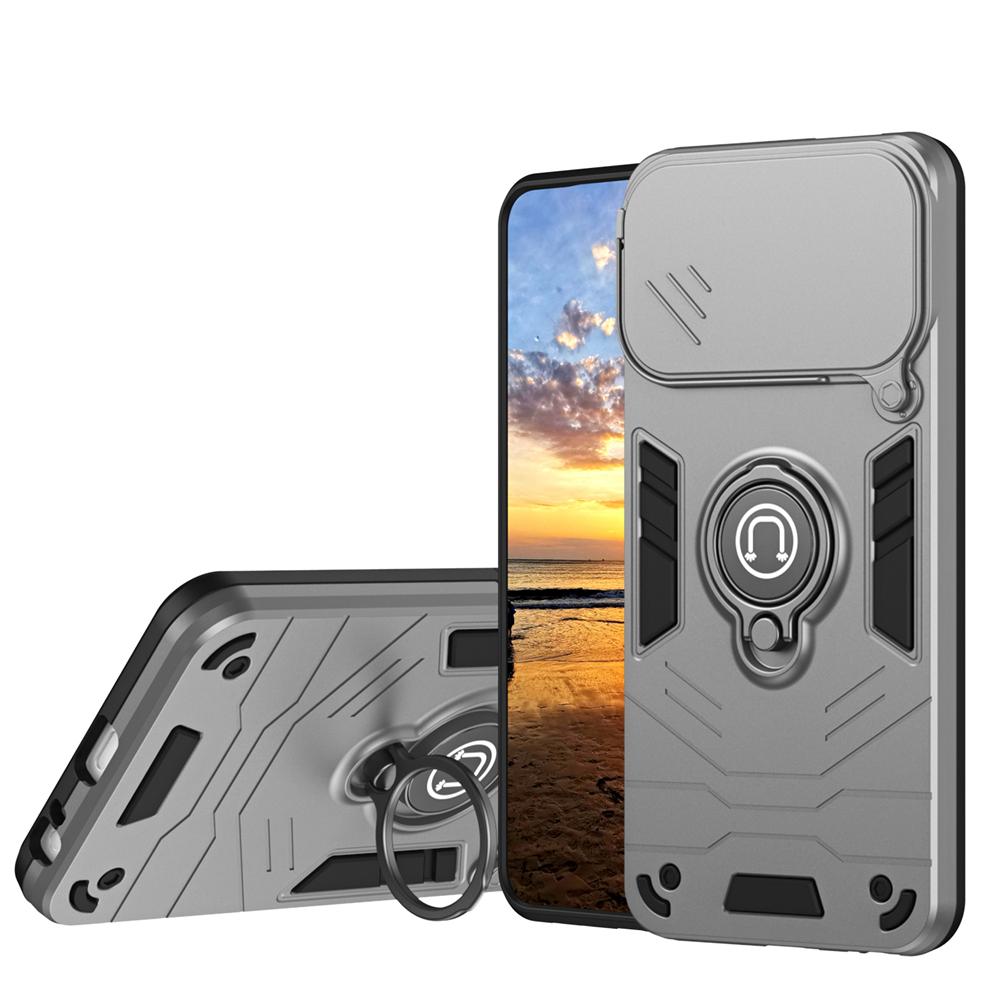 KEYSION Shockproof Armor Case for Infinix Hot 60i 5G Silicone+PC Camera Lens Protection Ring Stand Phone Cover for Hot 60i 5G
