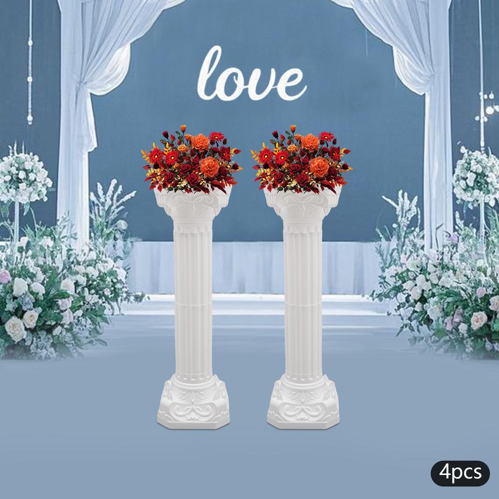4Pcs Wedding Roman Columns, White Striped European Style Roman Pillars for Party Decor, Floral Arrangement, Indoor Outdoor Event