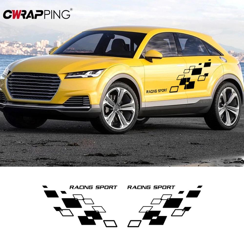 Car Racing Lattices Vinyl Sticker Lattices Decals Racing Sports Style Stripe Auto Body Side Door Decor Vinyl Decal DIY Stickers