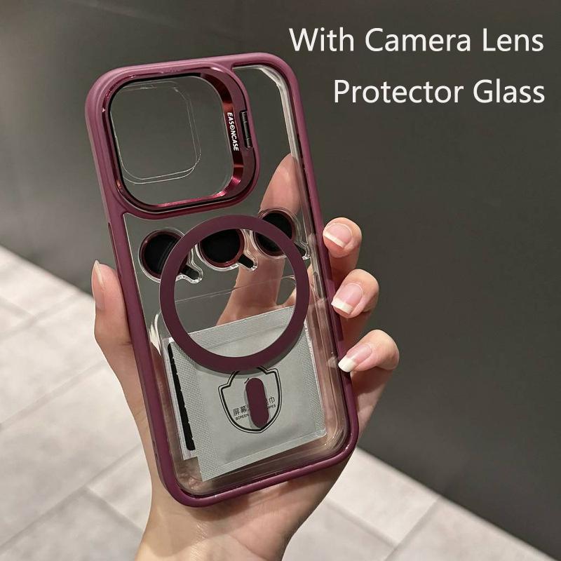 For Magsafe Magnetic Lens Protection Stand Case For iPhone 15 12 13 14 11 Pro Max Camera Lens Glass Transparent Metal Ring Cover