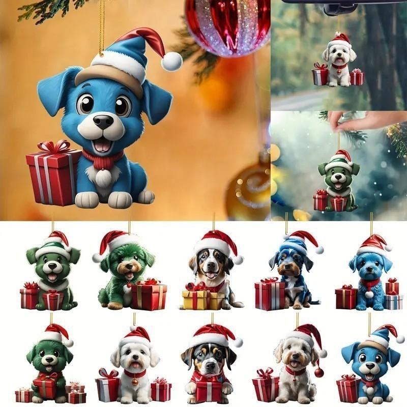 Christmas Dog Car Pendant Acrylic Ornament With Cartoon Style For Vehicle Decor