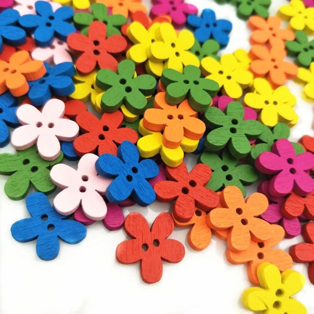 100pcs Flower Shaped Flower Wooden Button 2 Holes Sewing Button Clothing Button  Clothing Sewing