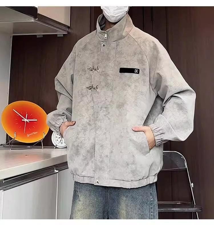 Men's Retro Tie-Dye Stand Collar Jacket - Winter Casual Loose Outerwear