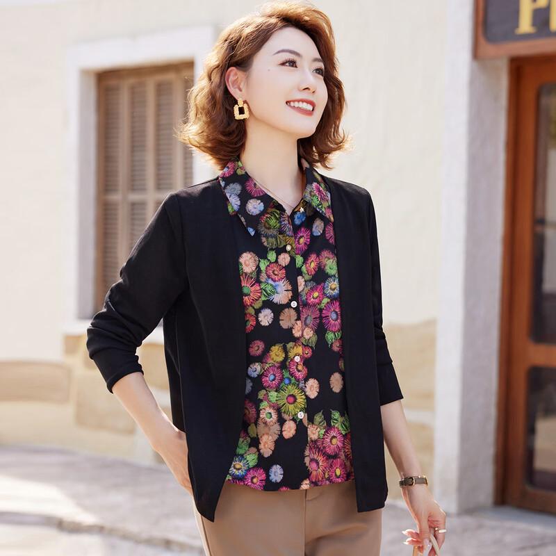 

Pasite Women s Faux Two-Piece Floral Knit T-Shirt L