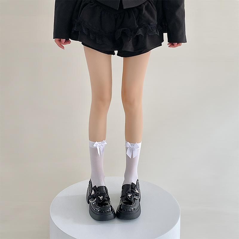 Bow Socks Spring/Summer Thin Mid-calf Socks Velvet Ice Silk Candy-colored Dui Dui Lolita Thigh-high Socks