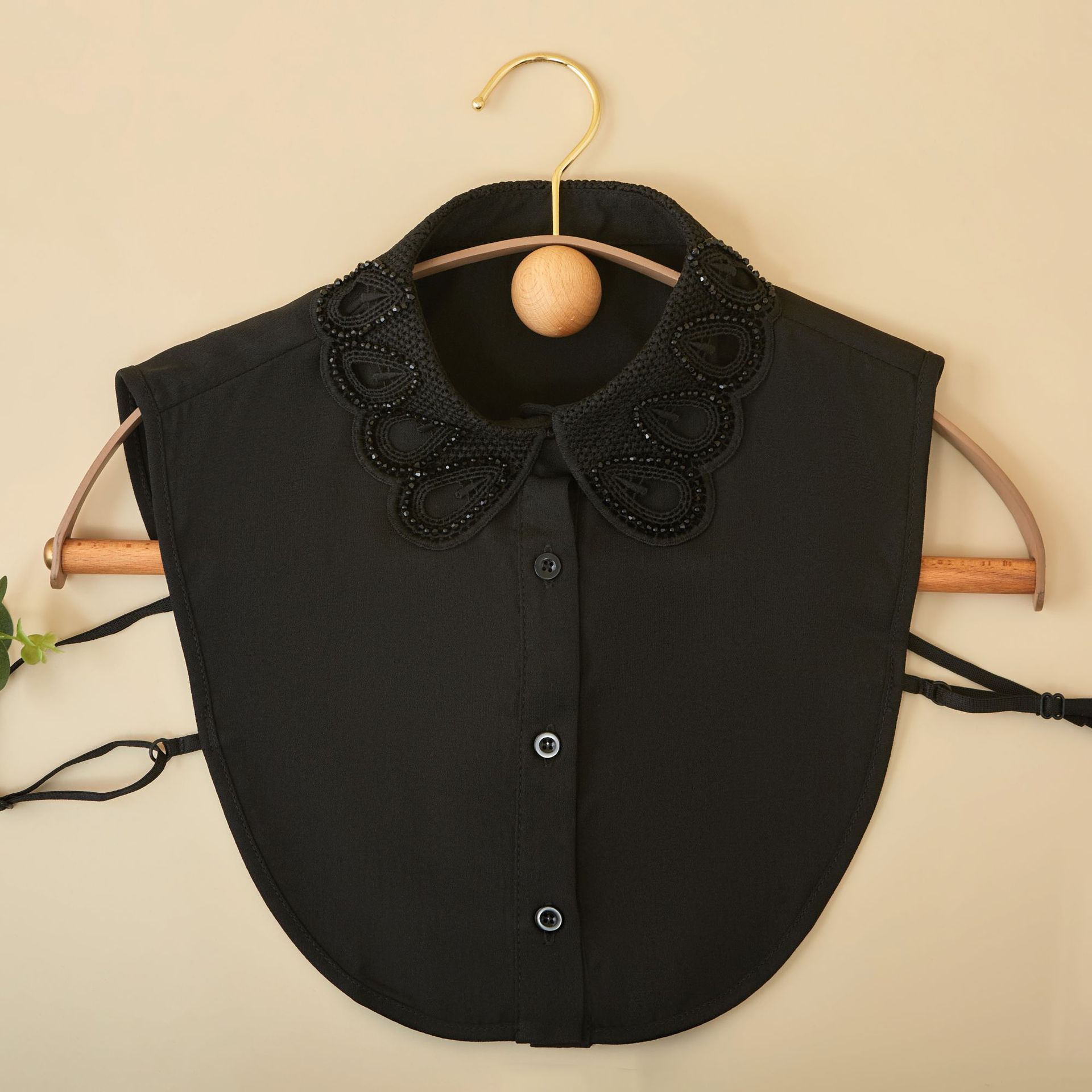 

Водорастворимый кружевной воротник с каплями воды, ручная работа, дизайн с бусинами, поддельный воротник, полуторообразный воротник чёрный