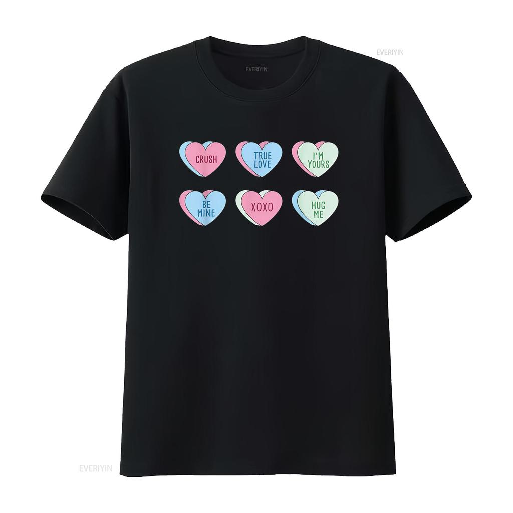 Womens Valentine s Day Hearts Candy T Shirt Black vintage Washed fashion streetwear Soft graphic Casual homme Stylish Slightly