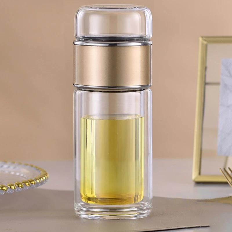 Láhev na vodu s vysokým obsahem borosilikátového skla, dvouvrstvé, šálek na vodu na čaj Infuser Tumbler Nádobí Láhev na vodu s filtrem na čaj