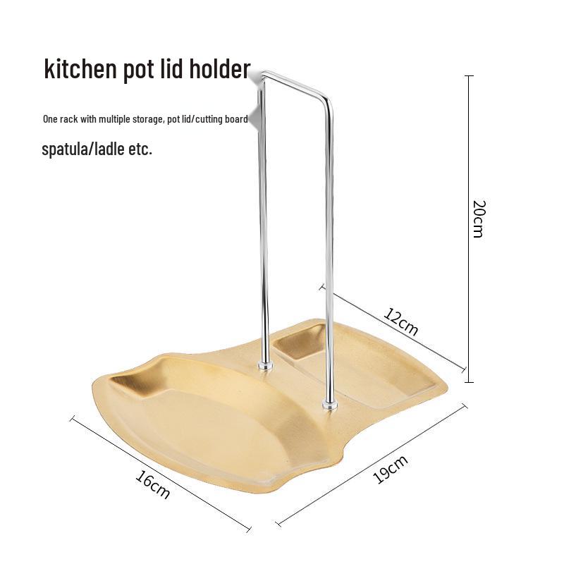 Stainless Steel Pot Lid and Ladle Rack - Tabletop, No-Drill, Removable Drain Shelf