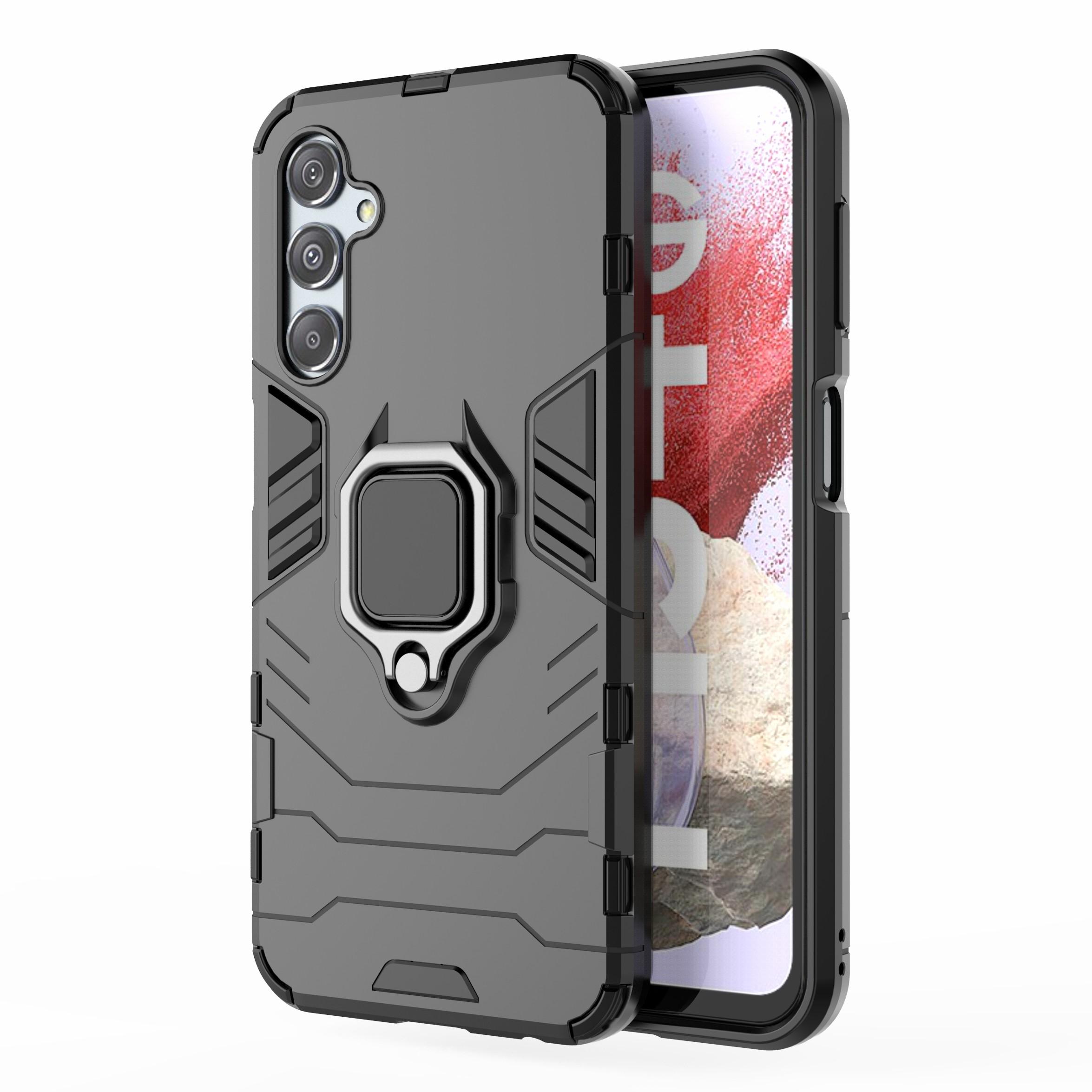 

For Samsung Galaxy F34 5G/M34 5G Hard PC Soft TPU Back Cover Rotatable Ring Holder Kickstand Phone Case Black