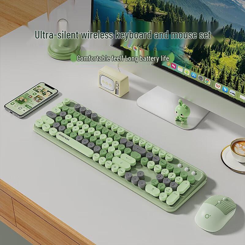 EWEADN V96 Retro Wireless Keyboard Mouse Combo
