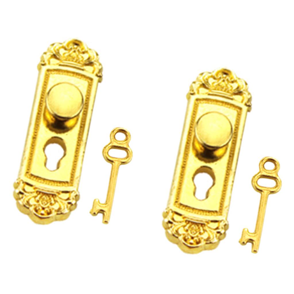 1:12 Scale Miniature Door Lock and Key Set 2 in 1 Pack Door Knocker Lock Set Vintage Dollhouse Decoration Accessories