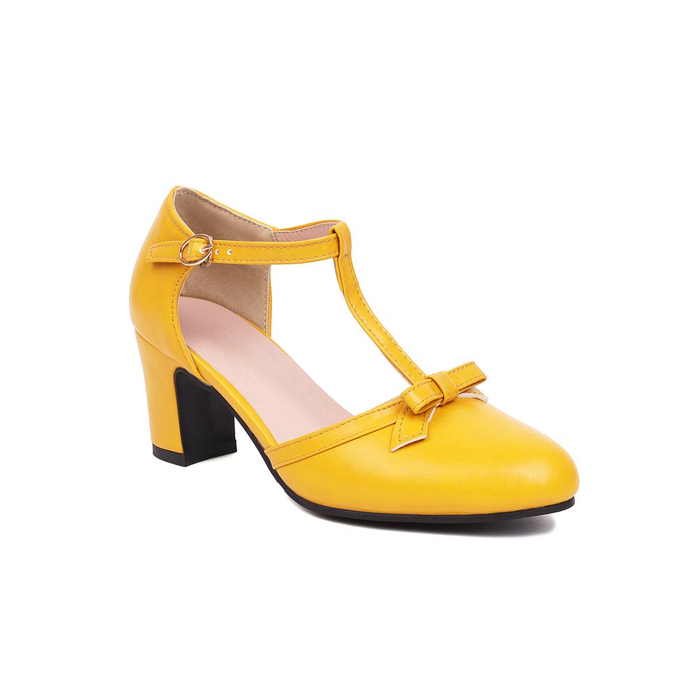 Fashion 2025 Women High Heels Spring Mary Jane Low High-heeled Shoes Ladies Buckle Round Head Shoes Brown Yellow Apricot Large Size34-43