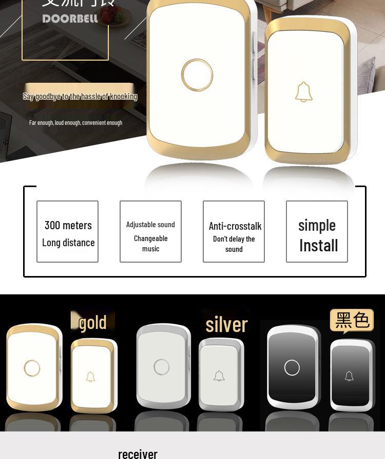 Kajia Si Wireless Smart Doorbell: Waterproof Dual-Function AC Digital Door Chime with Music
