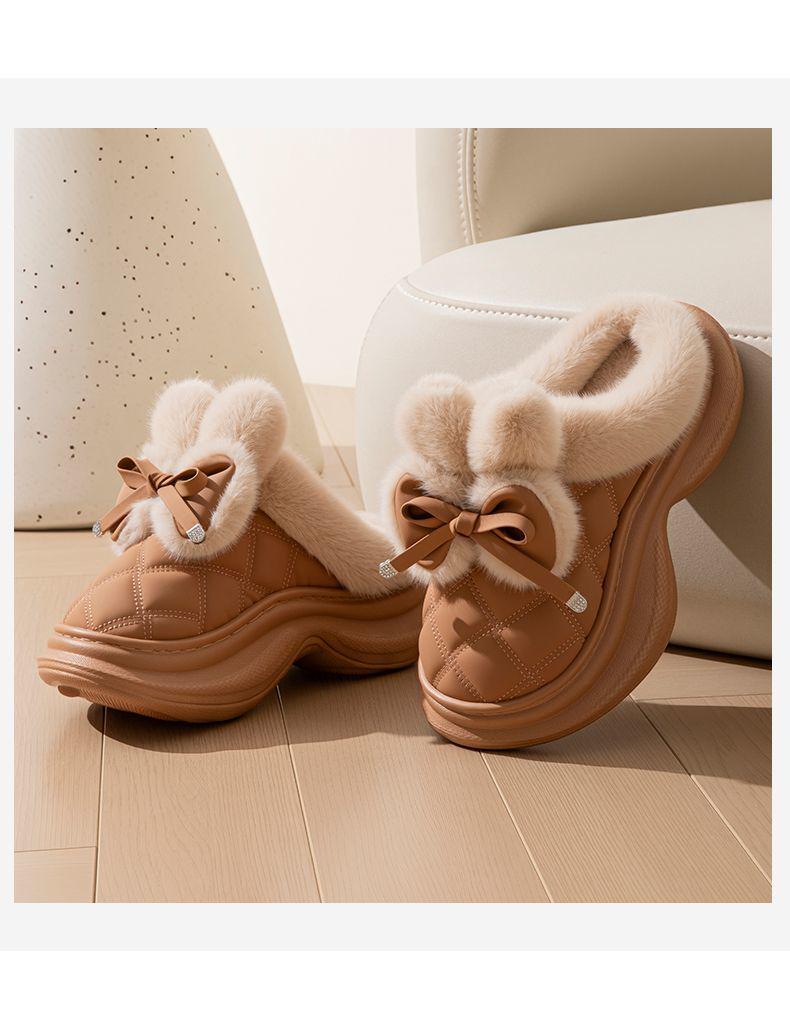 Damen 2025 Winter Schleife Baumwollpantoffeln: Rutschfest, Dicke Sohle, Warmes Plüsch für den Außenbereich
