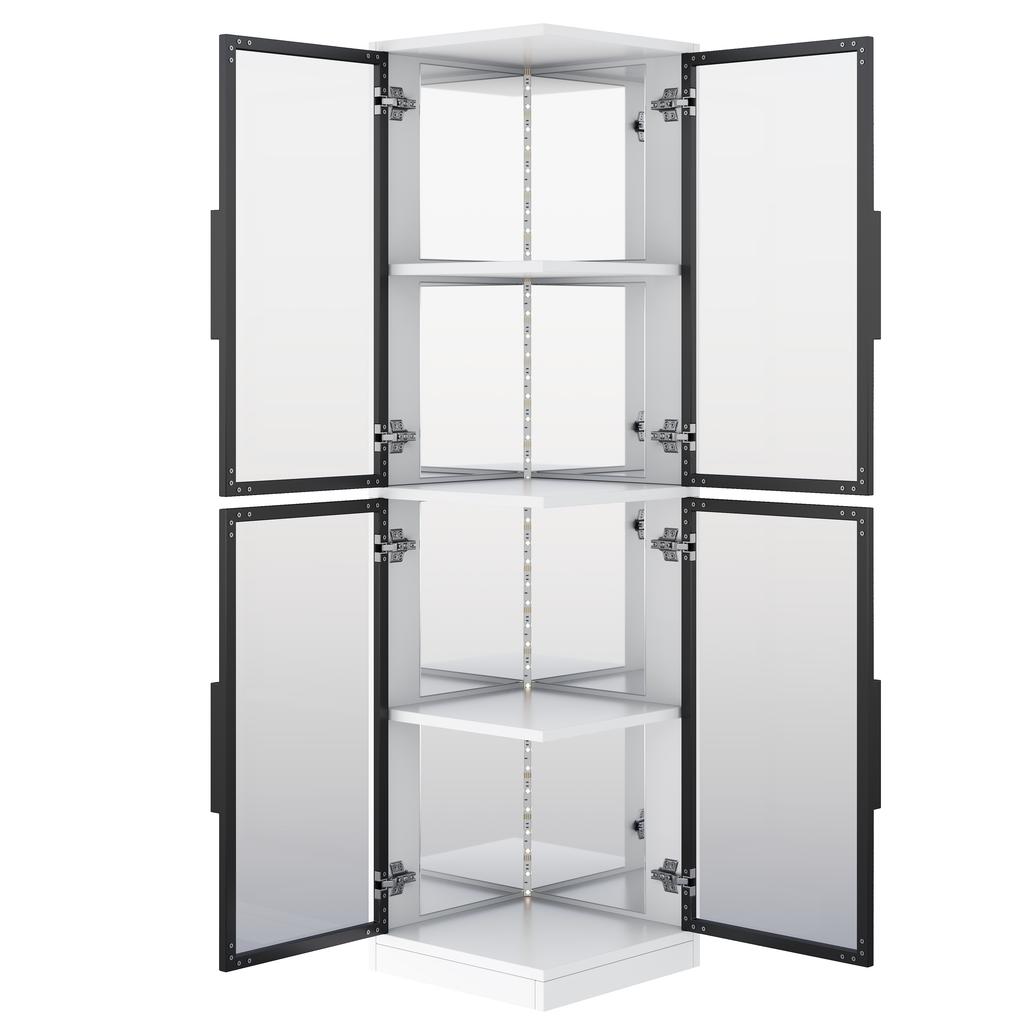 Vitrinen-Schrank mit Glas 44 × 42 × 164 cm, Spiegelrückwand, beidseitig verglast, LED-Beleuchtung Farbwechsel, Sammlerstücke, Bücher, Wein & Dekoration, Weiß