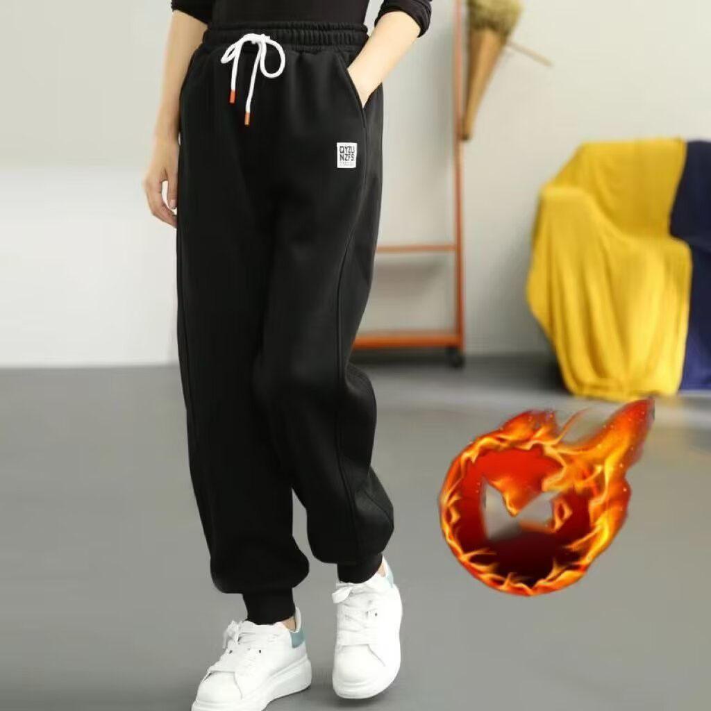 Thickened Fleece Casual Pants Women's Elastic Waist Sports Trousers Slimming Leg Lengthening Drawstring Loose Fit Versatile
