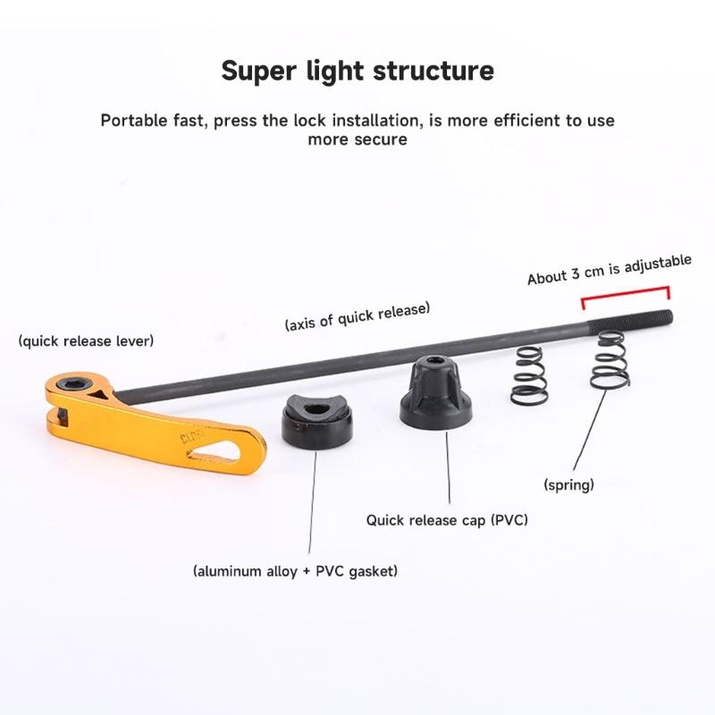 2 Pièces Axes de Roue de Vélo Haute Résistance Ensemble Axes à Blocage Rapide de Vélo Broche Levier Vélo de Montagne Route Moyeux de Roue Broche