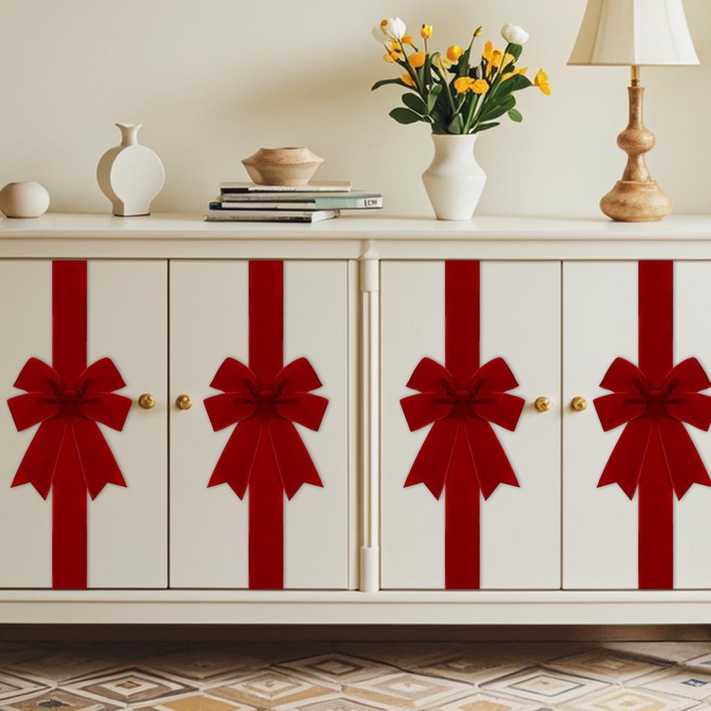 Christmas Cabinet Ribbons Bows For Kitchen Large Christmas Door Ribbon Cabinet Bows For Gifts Xmas Tree Home Wall Furniture Party Decorations