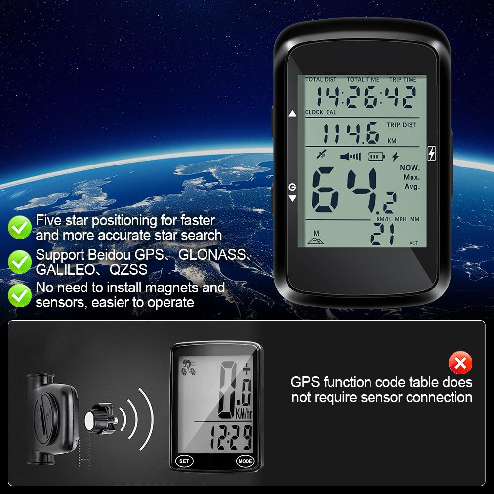 NEWBOLER Ciclocomputador Inalámbrico GPS Velocímetro de Bicicleta MTB Bicicleta de Carretera Impermeable Recargable por USB Accesorios para Bicicleta