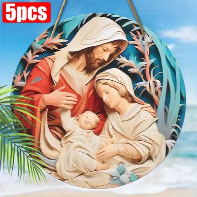 5szt Drewniana ozdoba Scena - Chrzest i chrzciny Tematyczne Idealne na choinkę lub dekorację ganku, upamiętnienie bliskich