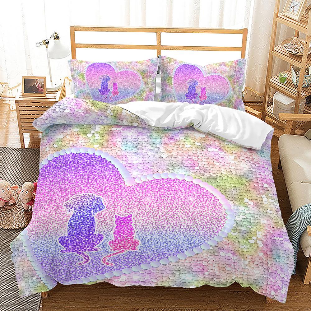 Gradual Change Sequined Bed Three-Piece Quilt Cover 3D Digital Printing Kit
