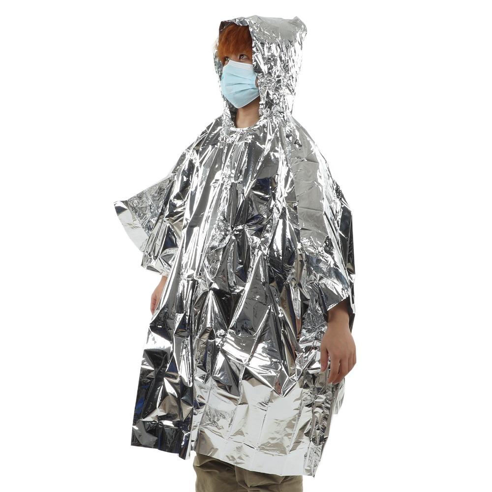 CPP Aluminiumfilm Nödponchos Engångs Reflekterande Folie Termisk Överlevnadstäcke Kompakt Vattentät Nödfilt